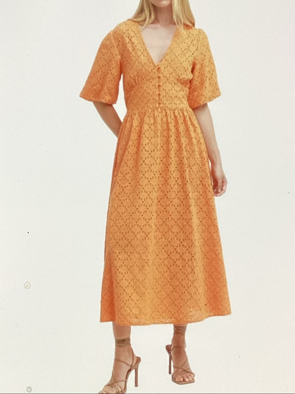 Barbour Eyelet V-Neck Midi Dress in Orange